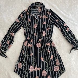 Black dress with pink flowers